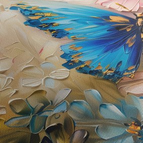 Obraz - Malowanie kwiatów i motyli (z zegarem) (90x30 cm)