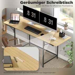 HOMCOM Składane biurko komputerowe z 2 rozsuwanymi płytami, dużo miejsca dla monitorów, metalowe nogi, solidna konstrukcja, Dąb+Czarny