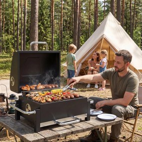 Outsunny Grill na węgiel drzewny ze stali przenośny BBQ Smoker z pokrywą regulowanymi otworami wentylacyjnymi dwupoziomowy pojemnik na węgiel termometr | Aosom PL