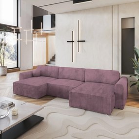 Masseno Narożnik FENTO z funkcją spania i pojemnikiem na pościel Narozniki U, Rozkładana sofa - Wrzosowy, POSO 130