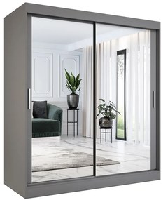 Antracytowa szafa przesuwna lustrzana 180 cm - Kukkin 5X