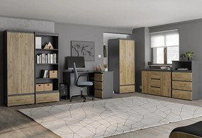 Zestaw 6 nowoczesnych mebli z biurkiem antracyt + dąb craft - Elsinor 11X