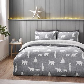 Szara pościel dwuosobowa z materiału sherpa 230x220 cm Cosy Polar Bear – Catherine Lansfield