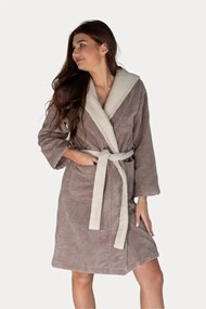 Damski krótki szlafrok LEAF s kapturem L Beżowy