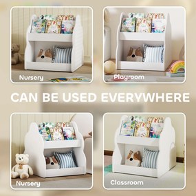 AIYAPLAY Regał dziecięcy, dwupoziomowy regał na książki dla dzieci z kółkami, 4 półki, do pokoju dziecięcego, pokoju zabaw, 54x50x56 cm, Biały