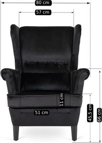 Fotel Uszak Wypoczynkowy KLARIS 2 Czarny Welurowy do Salonu Nowoczesny Loft