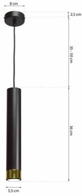 Lampa wisząca tuba, nad stół, wyspę, czarna/złota DANI BLACK/GOLD 1xGU10