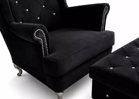 Skandynawski fotel uszak z dużym podnóżkiem Glam 90 cm