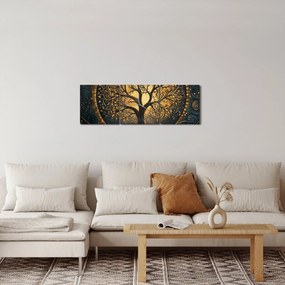 Obraz – Drzewo ze złotą aurą (z zegarem) (90x30 cm)