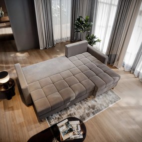 Masseno Narożnik MILO z funkcją spania i pojemnikiem na pościel Narozniki L, Rozkładana sofa - Brązowy, KRONOS 06