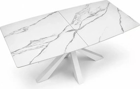Stół Vivald rozkładany 160–200 cm – biały marmur spiek MDF, stalowa krzyżowa podstawa, elegancki stół do jadalni i salonu