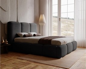Emporius Merkad łóżko tapicerowane 200 x 200 cm - łóżko z pojemnikiem i stelażem do sypialni - gruba pianka, welur, łóżko czarne (Magic Velvet 2219)