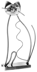 Metalowy kot siedzący na podstawie, 34,5 cm