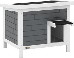 PawHut Domek dla kota Wodoodporny domek drewniany z uchylnym dachem Aluminiowe płyty izolacyjne Dach z asfaltu 61x51x53,5 cm | Aosom PL