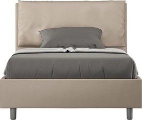 Łóżko wyposażone w stelaż z listwami tapicerowane 120x190 sztucznej skóry szaro-beżowy Antea Large