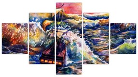Obraz - Statek na falach oceanu, akwarela (125x70 cm)