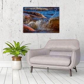 Obraz na szkle - szczegółowy obraz - woda między kamieniami (70x50 cm)