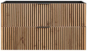 Szafka pod umywalkę wisząca ryflowana - Naturalny jasny i czarny - 100 cm - MADELA