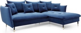 Narożnik GLAM Prawostronny z funkcją spania, zestaw z poduszkami wolnostojący tkanina RIVIERA 81 Niebieski DOMO HOME