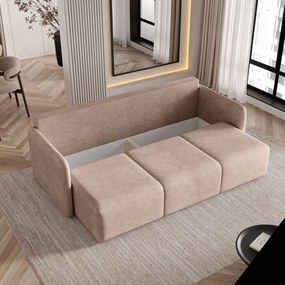 Masseno Sofa SUVI III z funkcją spania i pojemnikiem na pościel, Rozkładana sofa - Beżowy, NEVE 04