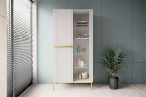 Witryna Nicole 100 cm z ryflowanym frontem - biały mat / złote nóżki