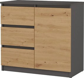 Komoda Malwa 1D3S | Antracyt/Dąb Artisan | 80x40x75 cm | 3 Szuflady, 1 Drzwi