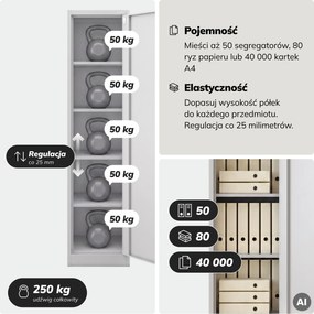 Szafa na akta kartotekowa na klucz szara, 450x1850x600 mm: ALEX D600
