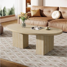 Owalny stolik kawowy do salonu, stolik centralny z asymetrycznymi nogami na cokole