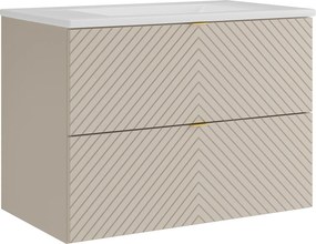Wisząca szafka łazienkowa w jodełkę z wpuszczaną umywalką – beż – 80 cm – DORIONI