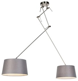 Lampa wisząca czarna z abażurami z lnu w kolorze ciemnoszarym 35 cm 2-światłowa - Blitz Nowoczesny Oswietlenie wewnetrzne