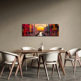 Obraz - Zachód słońca, wyspa Burano, Wenecja, Włochy (z zegarem) (90x30 cm)