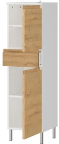 Biała wysoka szafka łazienkowa w dekorze dębu 34x120 cm Torrance – Germania