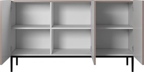 Komoda Nicole 150 cm trzydrzwiowa z ryflowanym frontem - antyczny róż MDF / czarne nóżki