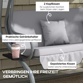 Outsunny huśtawka ogrodowa 3 osobowa 2 w 1, 200cm, do 340kg, stal, szary | Aosom PL