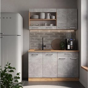 Pojedyncza kuchnia beton/złoty dąb 140x46x81.6 r-line