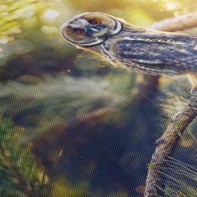 Obraz sowy na drzewie (z zegarem) (90x30 cm)