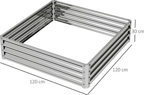 Outsunny Ogródek Warzywny, Doniczka z Konstrukcją Stalową, Srebrny, 120 x 120 x 30 cm