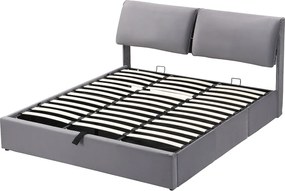 Łóżko z weluru - 180x200cm - z 3 szufladami - Szare (bez materaca)