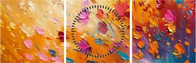 Obraz - Malowanie kolorowych kwiatów (z zegarem) (90x30 cm)