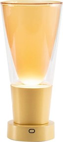 Zafferano Soffio Vase – akumulatorowa lampa stołowa LED IP65 z funkcją wazonu, dotykowy ściemniacz, bursztynowe szkło, złota podstawa, 10 h pracy