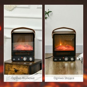 HOMCOM Elektrokamin, realistyczne ognisko, 2 tryby grzewcze do 50°C, zabezpieczenie przed przegrzaniem, wykończenie orzechowe, 30,3 x 17,5 x 37,4cm