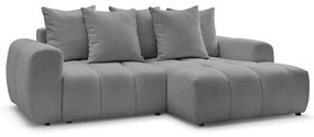 Szary rozkładany narożnik z materiału bouclé ze schowkiem (prawostronny/z szezlongiem) Roxelane – Bobochic Paris
