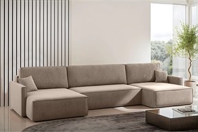 Narożnik z funkcją spania i pojemnikiem w kształcie U Carlos, tkanina Salvador, Ciemnobeżowy