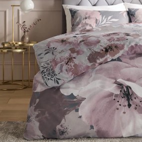Różowo-szara pościel dwuosobowa 230x220 cm Dramatic Floral – Catherine Lansfield