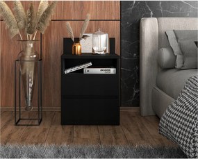 Duża Szafka Nocna Czarny Mat 40 CM 2 Szuflady 1 Półka Stolik Nakastlik 40x32x59 CM