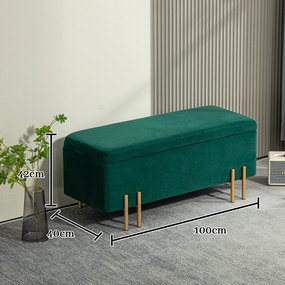 HOMCOM Ławka Tapicerowana z Przestrzenią do Przechowywania, Metal, Drewno Gummiholz, Pianka, 100 x 40 x 42 cm, Zielony