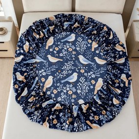 PrzytulneMieszkanie.pl Prześcieradło z mikrofibry DENIM BIRDS niebieskie 180x200 cm