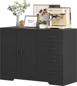 HOMCOM Szafka boczna, komoda, nowoczesny styl, 4 szuflady, 1 szafa, 105 x 40 x 76 cm, Czarny