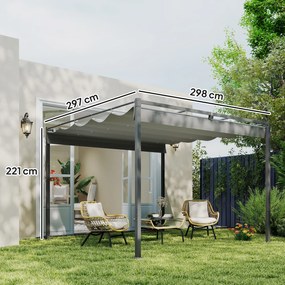 Outsunny Pergola ogrodowa 3 x 3 m z chowanym dachem, pawilon, baldachim zapewniający cień, UPF30+, Grau | Aosom PL