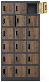 Skrytkowa szafa socjalna KAROL, 900 x 1850 x 400 mm, Eco Design: antracytowa/orzech